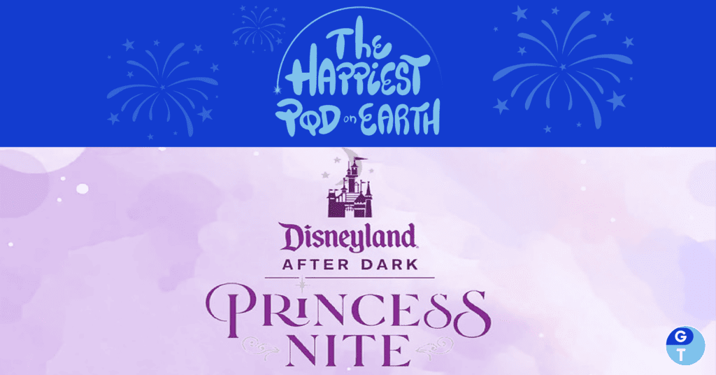 podcast logo of fireworks and podcast name "Disneyland After Dark Princess Nite"